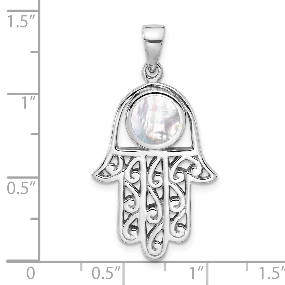 Sterlingsilber Rhodiniert Poliert Perlmutt Hamsa Anhänger