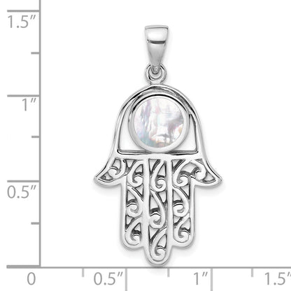 Sterlingsilber Rhodiniert Poliert Perlmutt Hamsa Anhänger