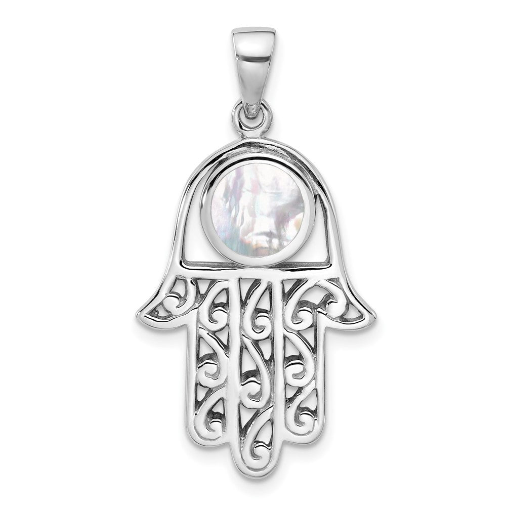 Sterlingsilber Rhodiniert Poliert Perlmutt Hamsa Anhänger