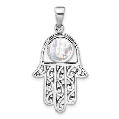 Sterlingsilber Rhodiniert Poliert Perlmutt Hamsa Anhänger