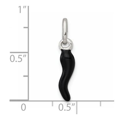 Sterlingsilber Schwarz Emaille Italienisch Horn Anhänger