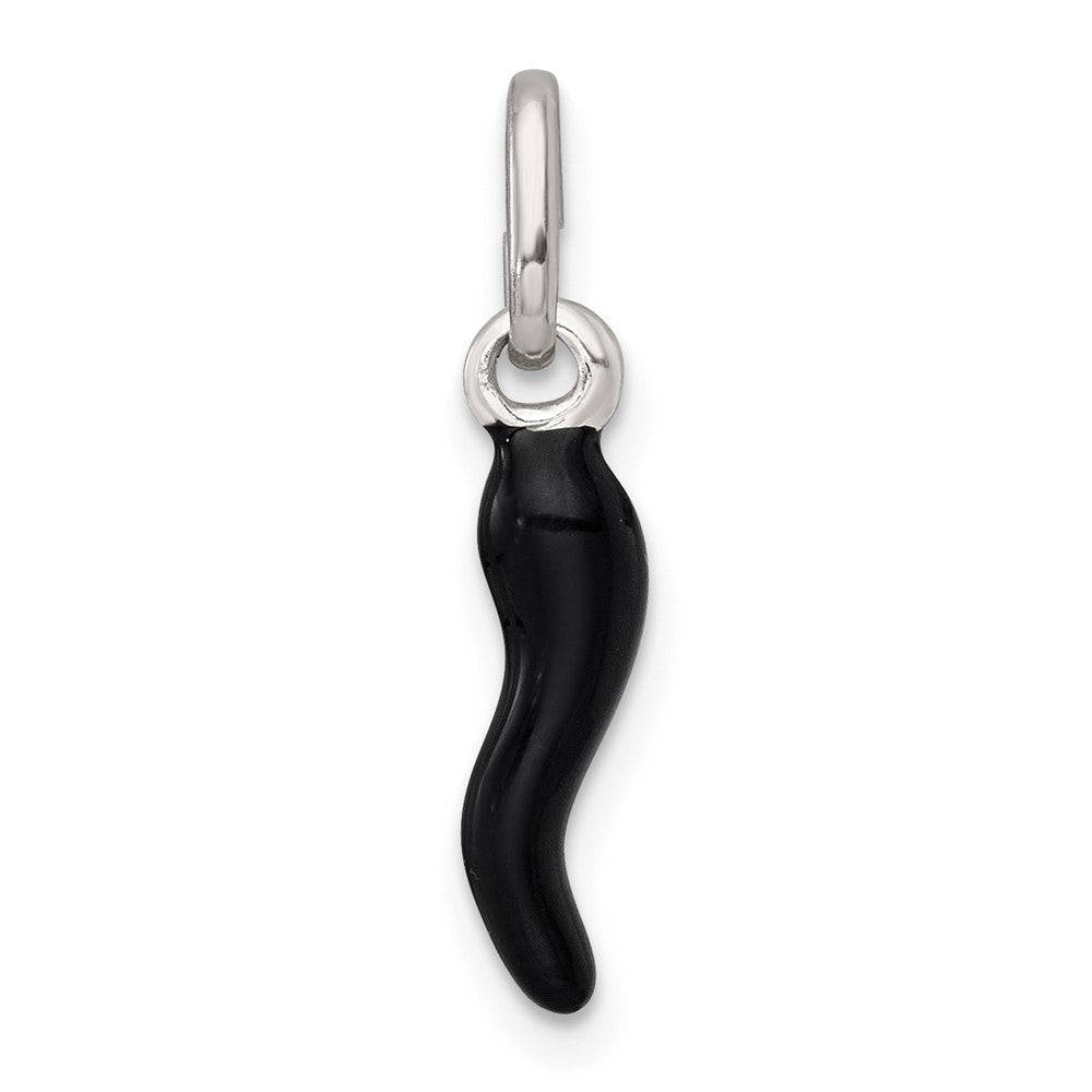 Sterlingsilber Schwarz Emaille Italienisch Horn Anhänger