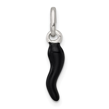 Sterlingsilber Schwarz Emaille Italienisch Horn Anhänger