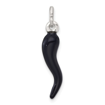 Sterlingsilber Schwarz Emaille Italienisch Horn Anhänger