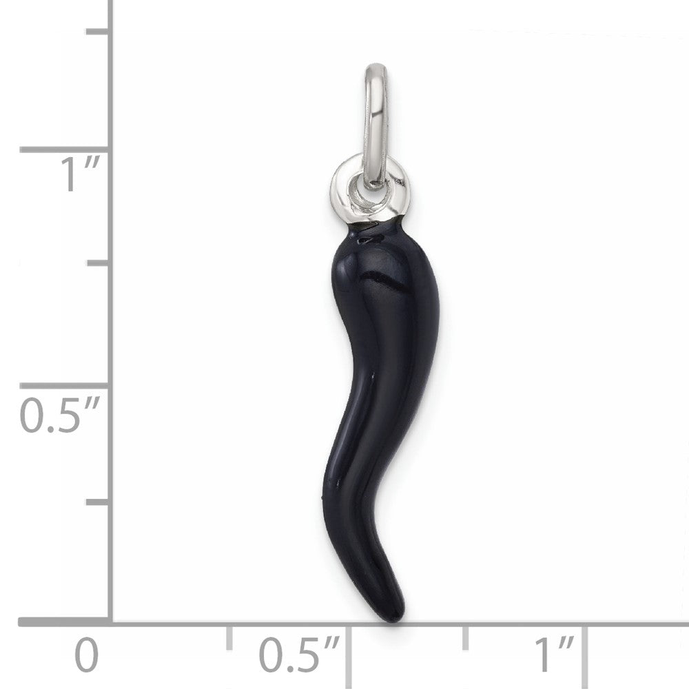 Sterlingsilber Schwarz Emaille Italienisch Horn Anhänger