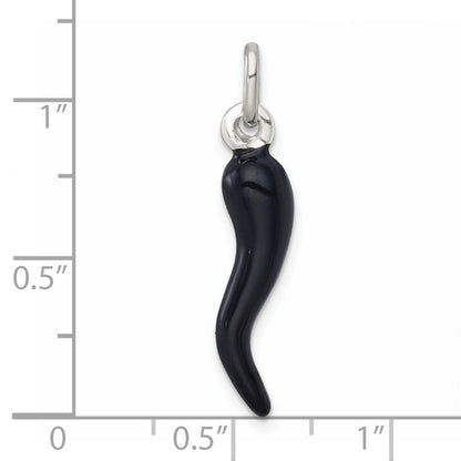 Sterlingsilber Schwarz Emaille Italienisch Horn Anhänger