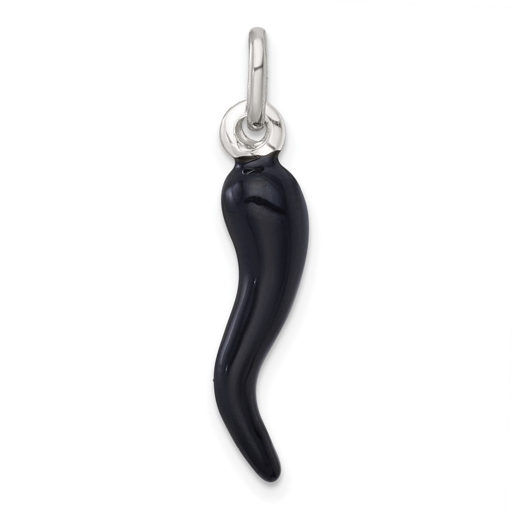 Sterlingsilber Schwarz Emaille Italienisch Horn Anhänger
