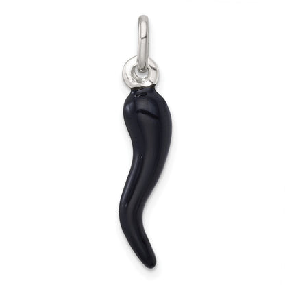 Sterlingsilber Schwarz Emaille Italienisch Horn Anhänger