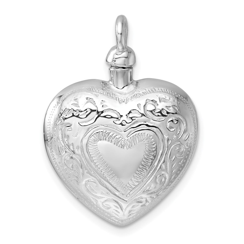 Sterlingsilber Rhodiniert Herz mit Design Ash Halter Anhänger