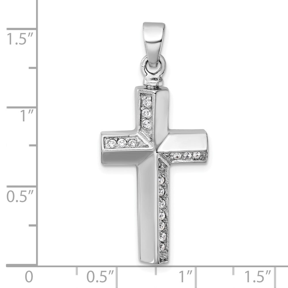 Sterlingsilber Rhodiniert Poliert Zirkonia Kreuz Ash Halter Anhänger