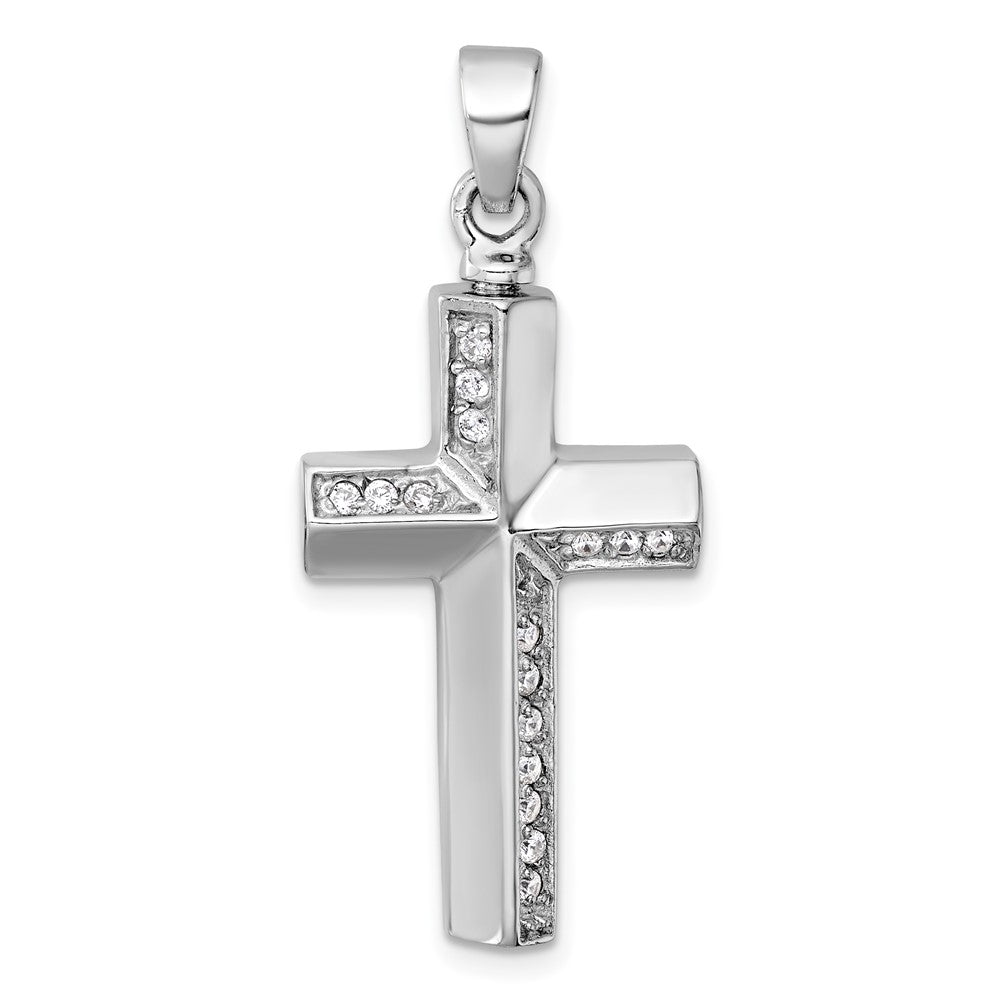 Sterlingsilber Rhodiniert Poliert Zirkonia Kreuz Ash Halter Anhänger