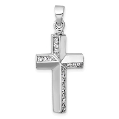 Sterlingsilber Rhodiniert Poliert Zirkonia Kreuz Ash Halter Anhänger