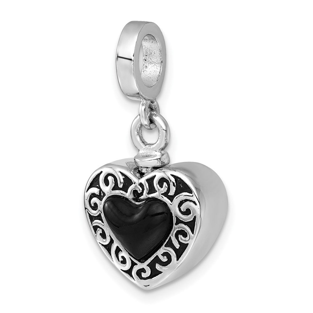 Sterlingsilber Rhodiniert Onyx Emailliert Herz Ash Halter Perle/pendant