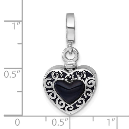 Sterlingsilber Rhodiniert Onyx Emailliert Herz Ash Halter Perle/pendant