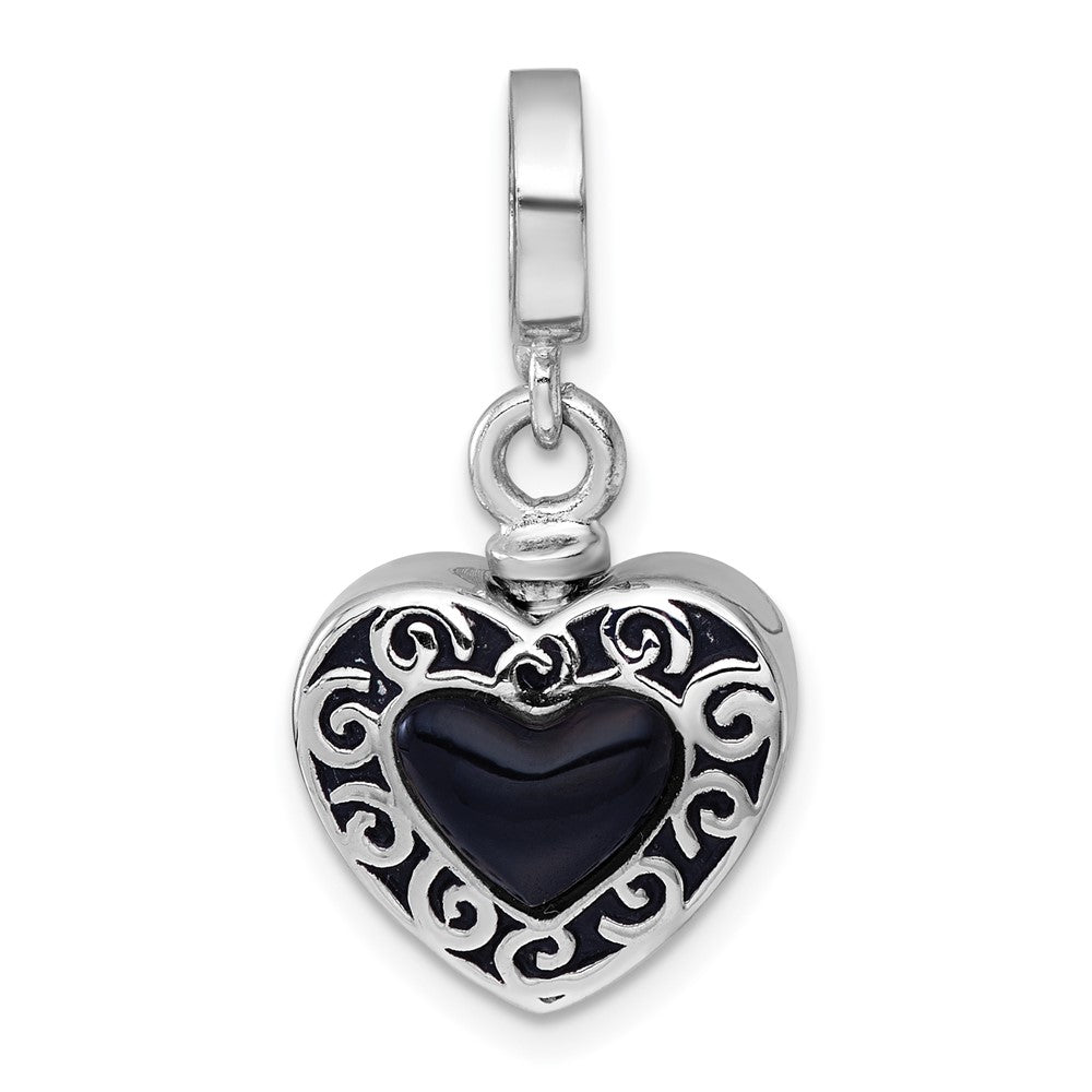 Sterlingsilber Rhodiniert Onyx Emailliert Herz Ash Halter Perle/pendant
