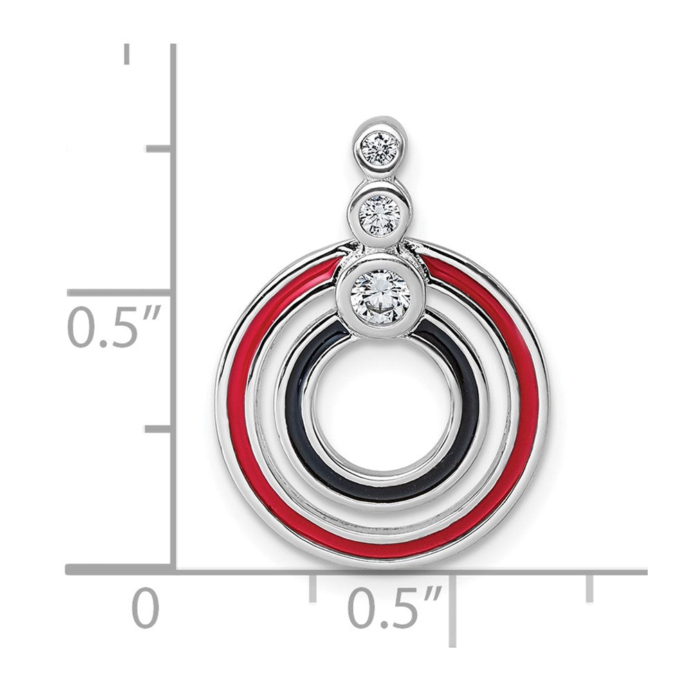 Sterlingsilber Rhodiniert Zirkonia Schwarz/red Emaille Kreis Anhänger