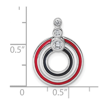 Sterlingsilber Rhodiniert Zirkonia Schwarz/red Emaille Kreis Anhänger