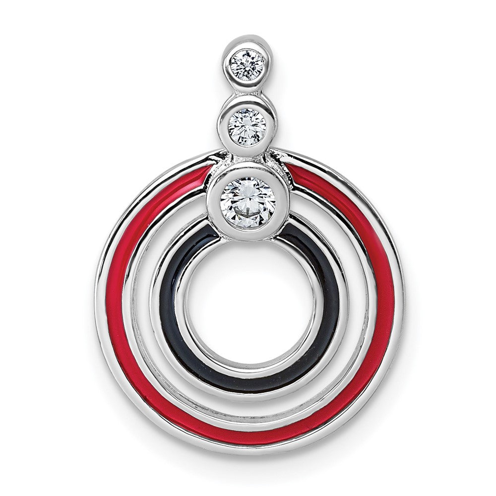 Sterlingsilber Rhodiniert Zirkonia Schwarz/red Emaille Kreis Anhänger
