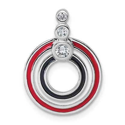 Sterlingsilber Rhodiniert Zirkonia Schwarz/red Emaille Kreis Anhänger
