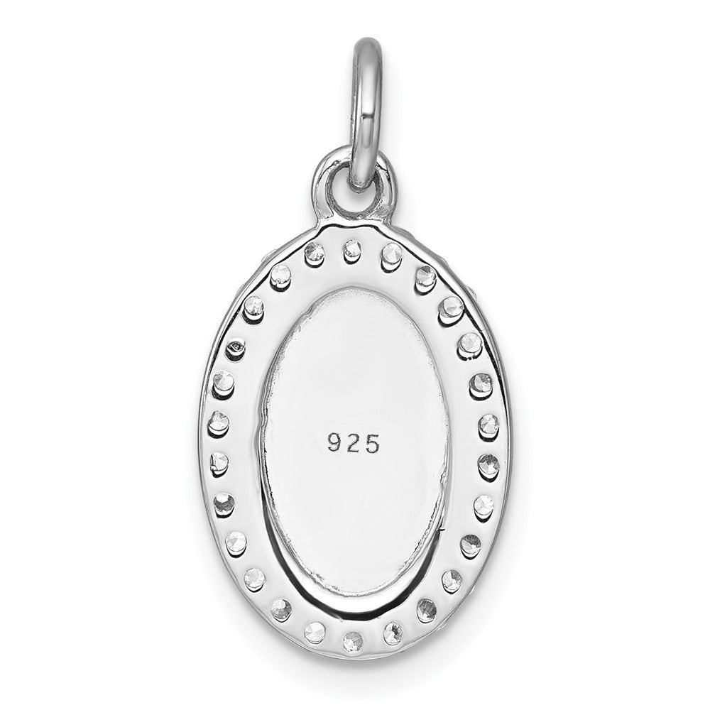 Sterlingsilber Rhodiniert Poliert Zirkonia Gravierbar Oval Anhänger