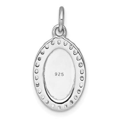 Sterlingsilber Rhodiniert Poliert Zirkonia Gravierbar Oval Anhänger