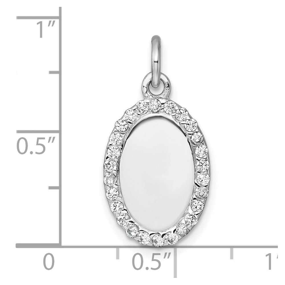 Sterlingsilber Rhodiniert Poliert Zirkonia Gravierbar Oval Anhänger