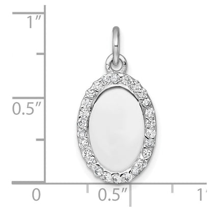 Sterlingsilber Rhodiniert Poliert Zirkonia Gravierbar Oval Anhänger