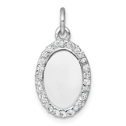 Sterlingsilber Rhodiniert Poliert Zirkonia Gravierbar Oval Anhänger