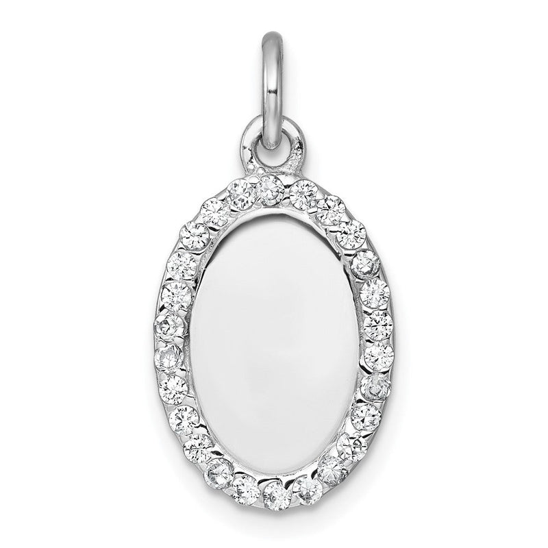 Sterlingsilber Rhodiniert Poliert Zirkonia Gravierbar Oval Anhänger