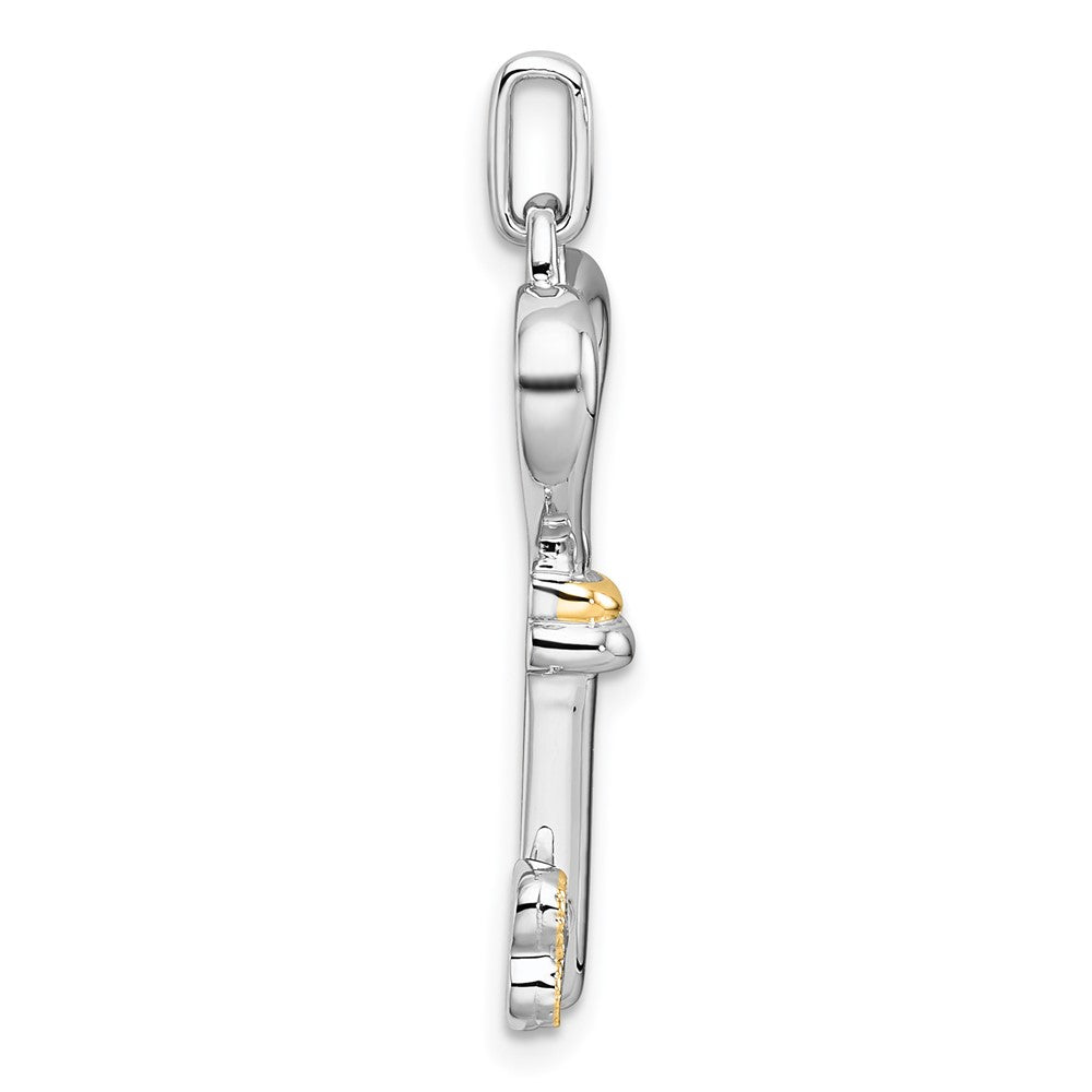 Sterlingsilber Rhodiniert-pl mit Silber/14K Bicolor Akzente Poliert Zirkonia Herz Key Anhänger