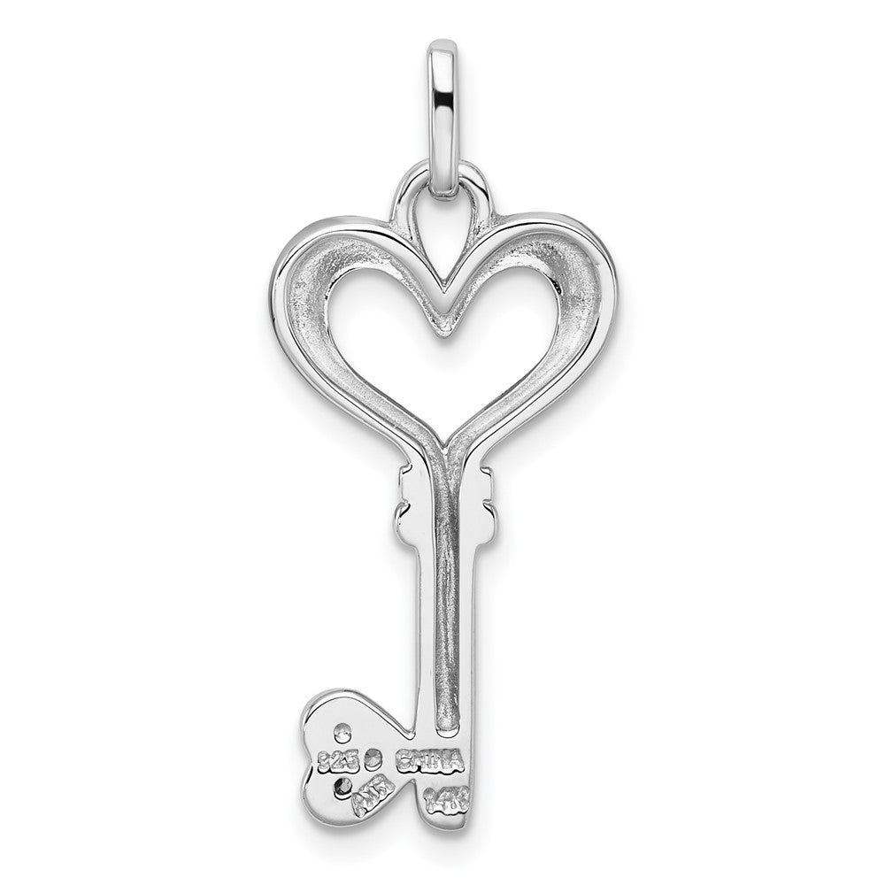 Sterlingsilber Rhodiniert-pl mit Silber/14K Bicolor Akzente Poliert Zirkonia Herz Key Anhänger