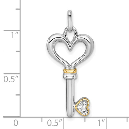 Sterlingsilber Rhodiniert-pl mit Silber/14K Bicolor Akzente Poliert Zirkonia Herz Key Anhänger