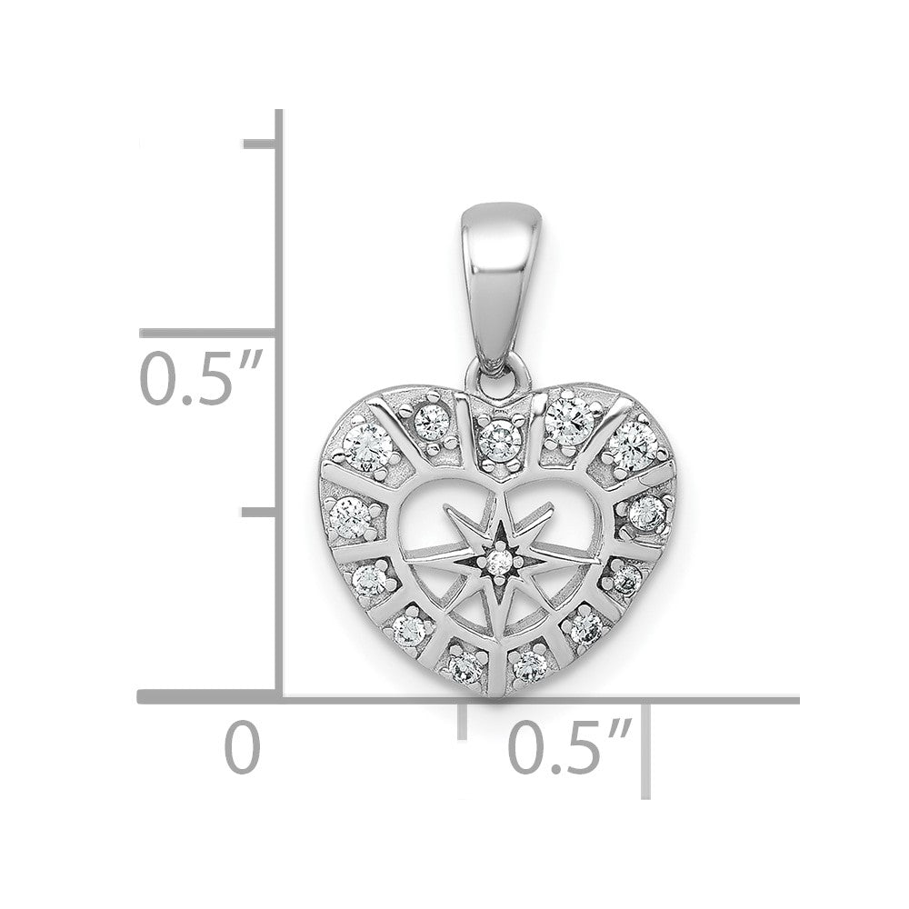 Sterlingsilber Rhodiniert Poliert Zirkonia Stern Herz Anhänger