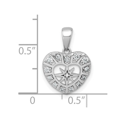 Sterlingsilber Rhodiniert Poliert Zirkonia Stern Herz Anhänger