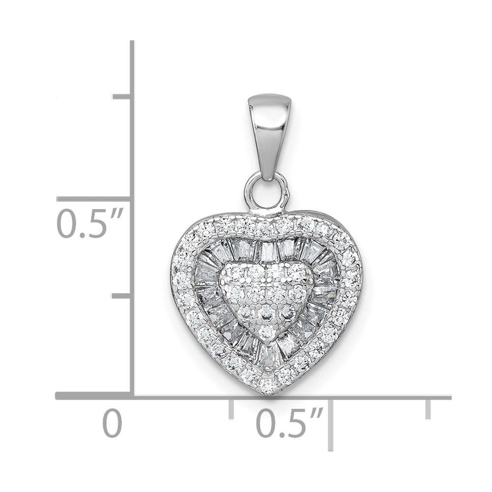Sterlingsilber Rhodiniert Weiß Zirkonia Herz Anhänger