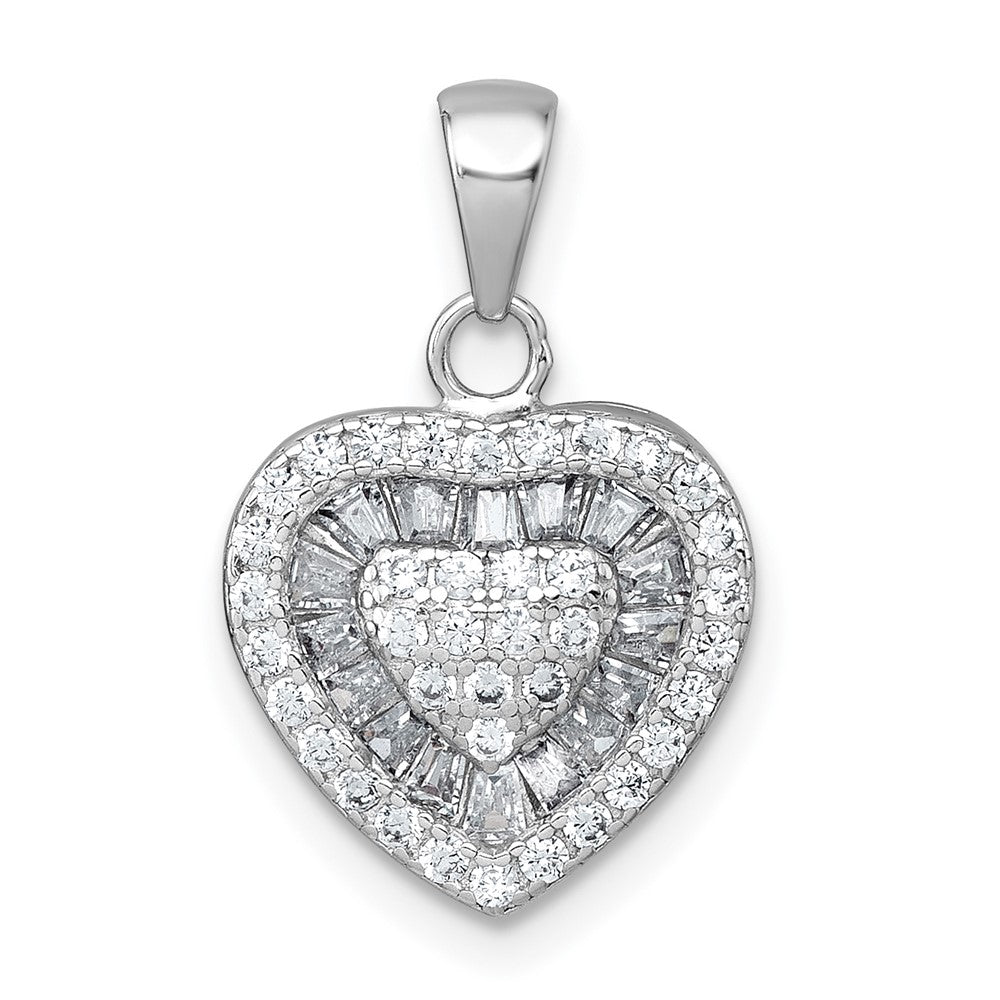 Sterlingsilber Rhodiniert Weiß Zirkonia Herz Anhänger