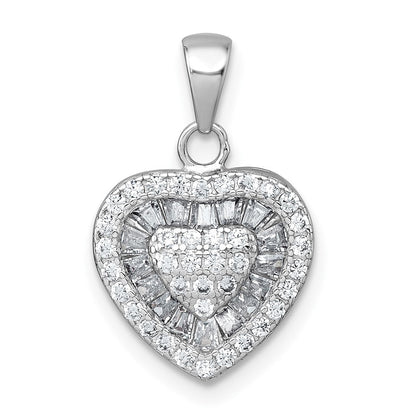 Sterlingsilber Rhodiniert Weiß Zirkonia Herz Anhänger
