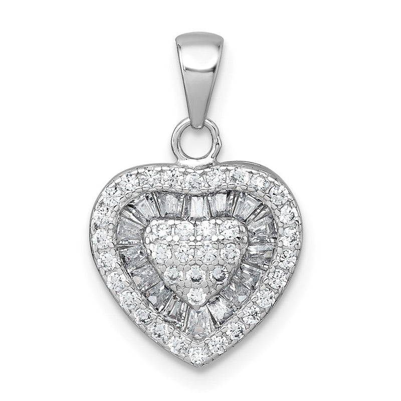 Sterlingsilber Rhodiniert Weiß Zirkonia Herz Anhänger