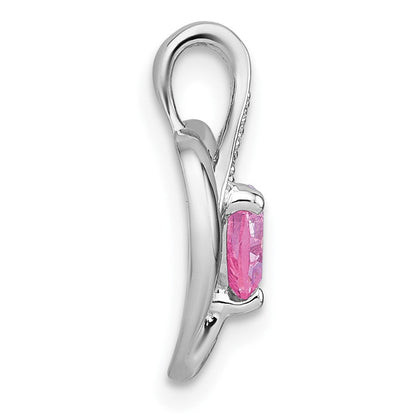 Sterlingsilber Rhodiniert Poliert Rosa/white Zirkonia Herz Kette Anhänger