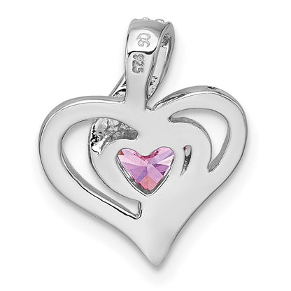 Sterlingsilber Rhodiniert Poliert Rosa/white Zirkonia Herz Kette Anhänger