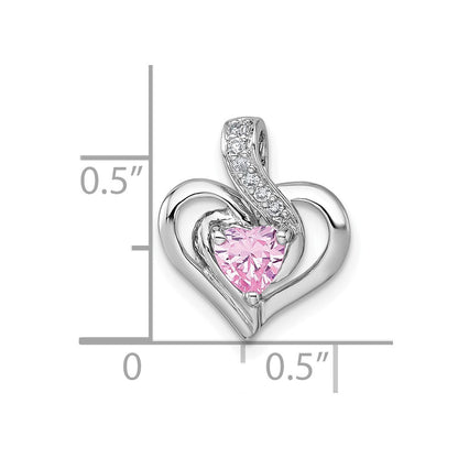 Sterlingsilber Rhodiniert Poliert Rosa/white Zirkonia Herz Kette Anhänger