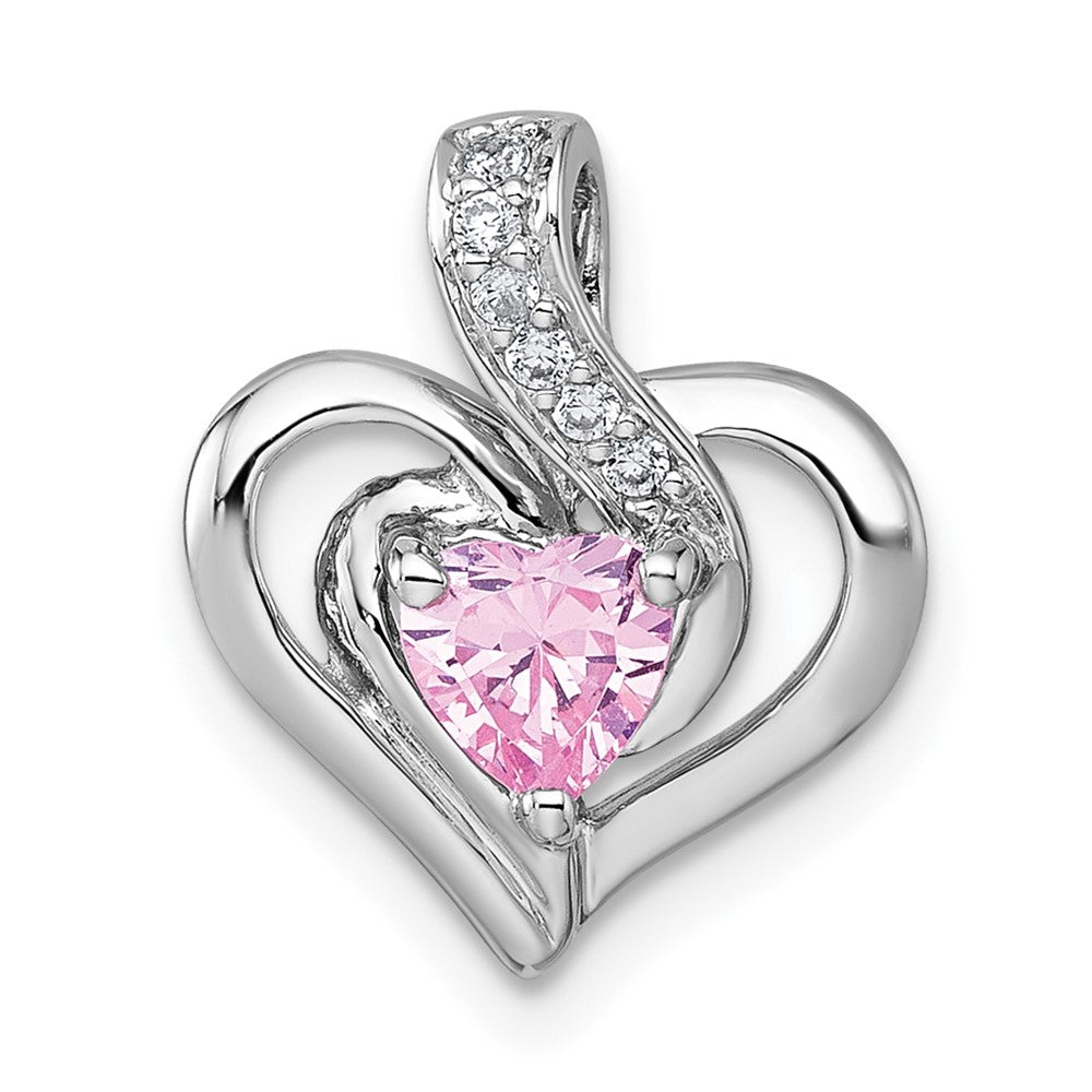 Sterlingsilber Rhodiniert Poliert Rosa/white Zirkonia Herz Kette Anhänger
