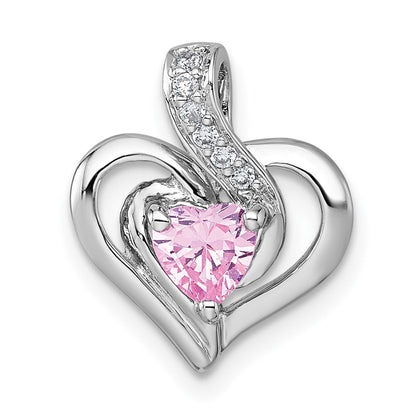 Sterlingsilber Rhodiniert Poliert Rosa/white Zirkonia Herz Kette Anhänger