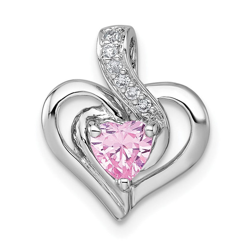 Sterlingsilber Rhodiniert Poliert Rosa/white Zirkonia Herz Kette Anhänger