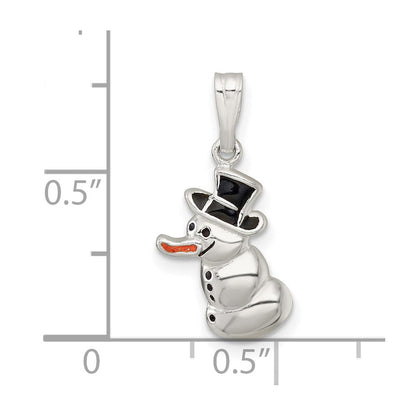 Sterlingsilber Poliert und Emailliert Snowman Charm