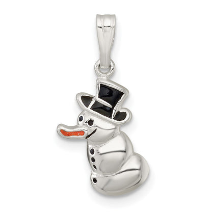 Sterlingsilber Poliert und Emailliert Snowman Charm