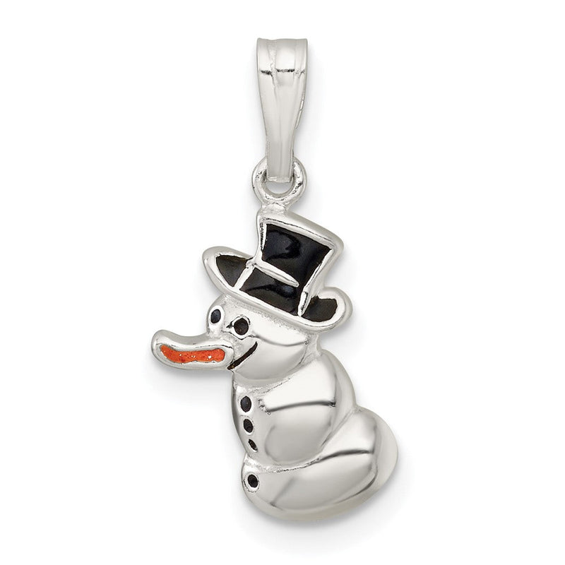 Sterlingsilber Poliert und Emailliert Snowman Charm