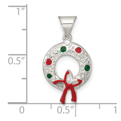 Sterlingsilber Poliert und Strukturiert Emailliert Wreath Charm