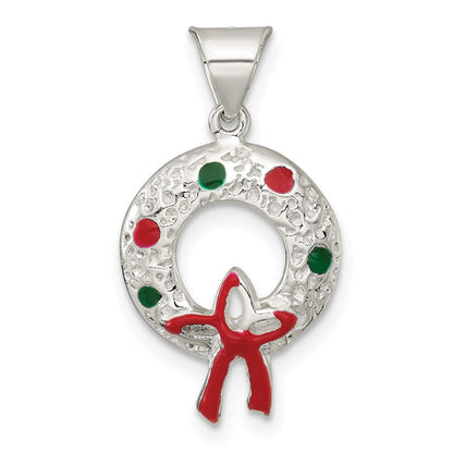 Sterlingsilber Poliert und Strukturiert Emailliert Wreath Charm