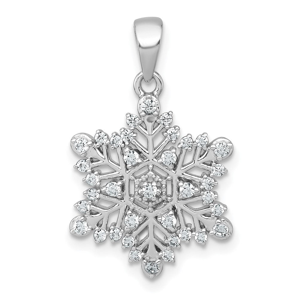 Sterlingsilber Rhodiniert Poliert Zirkonia Schneeflocke Anhänger